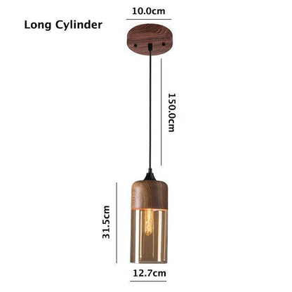 Vintage Industrial LED Pendant Light with Wood Tone