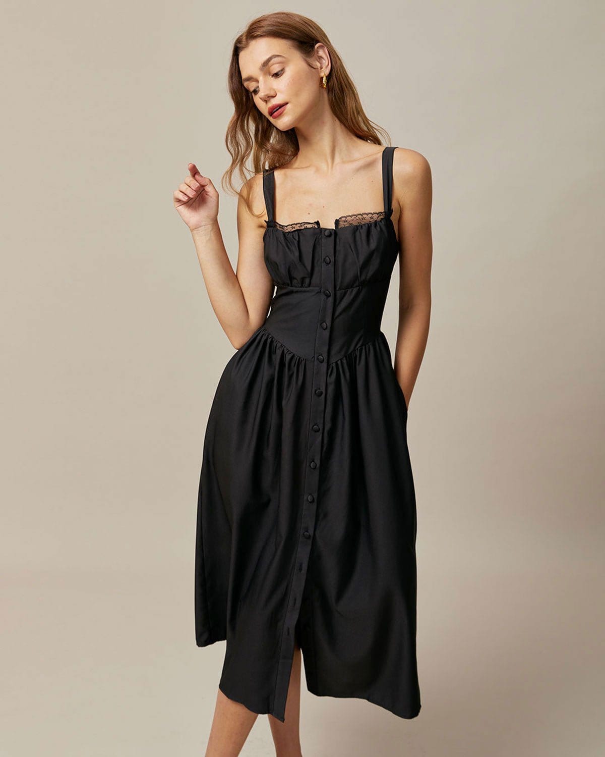Elegant Lace Midi Prom Dress Square Neckline - OutfitLondon