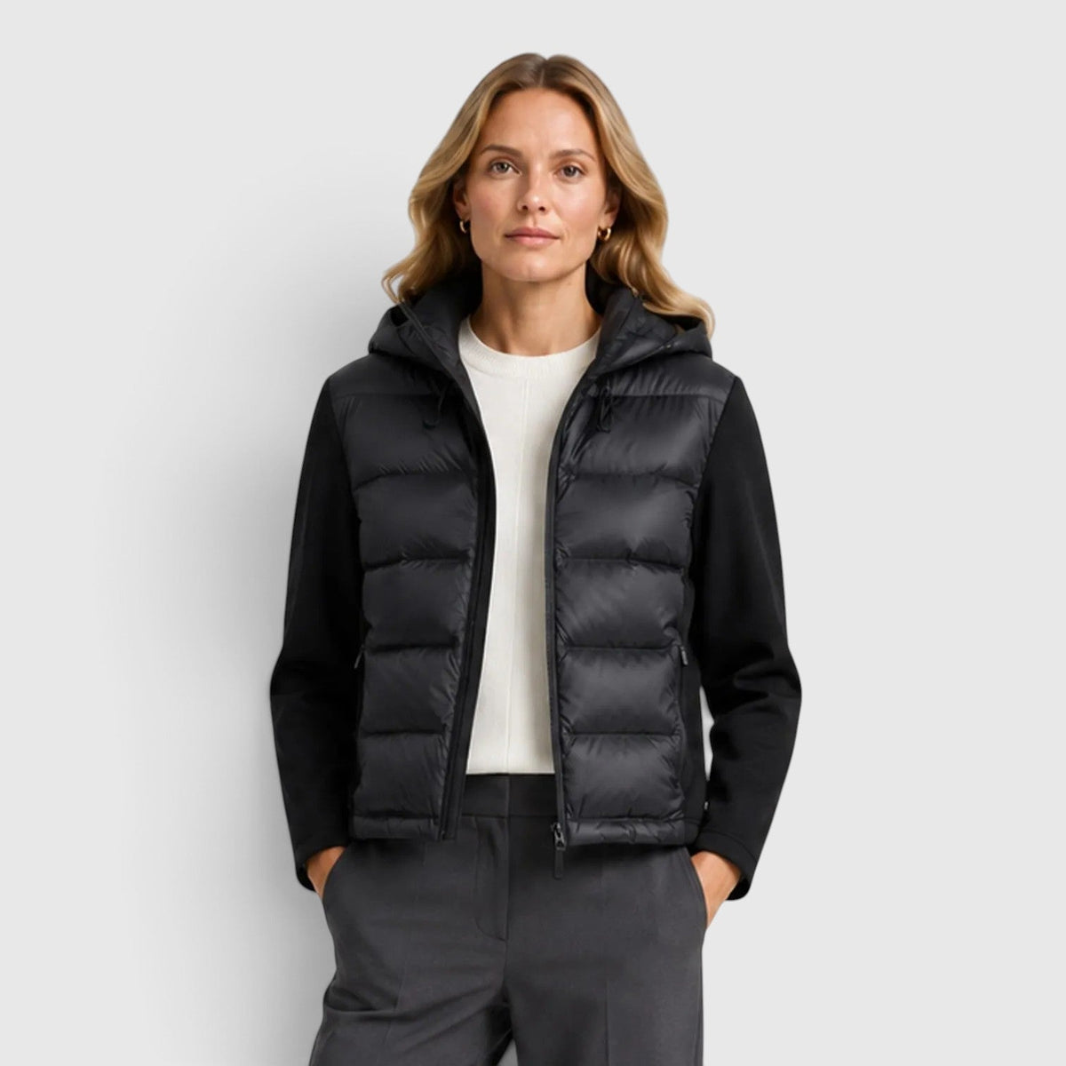 Women's Stylish Hooded Fitted Puffer Jacket with Zip-Up