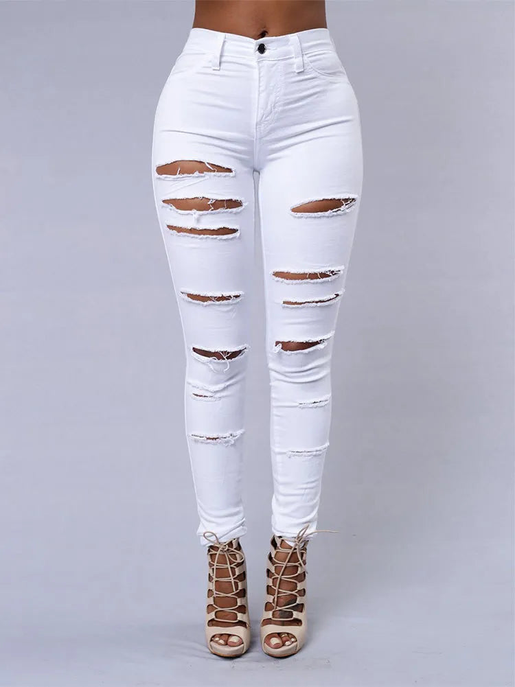 Trendy High Waisted Skinny Ripped Women's Jeans