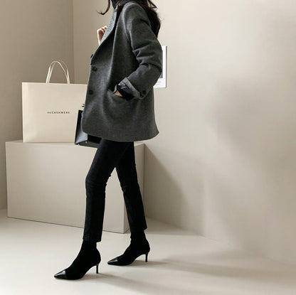 Fitted Grey Women's Coat with Pockets