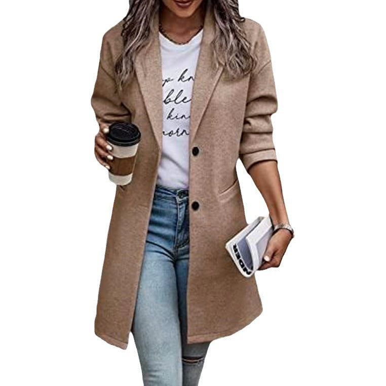 Classic Fit Womens Long Notch Collar Coat