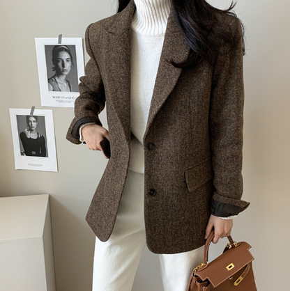 Fitted Grey Women's Coat with Pockets
