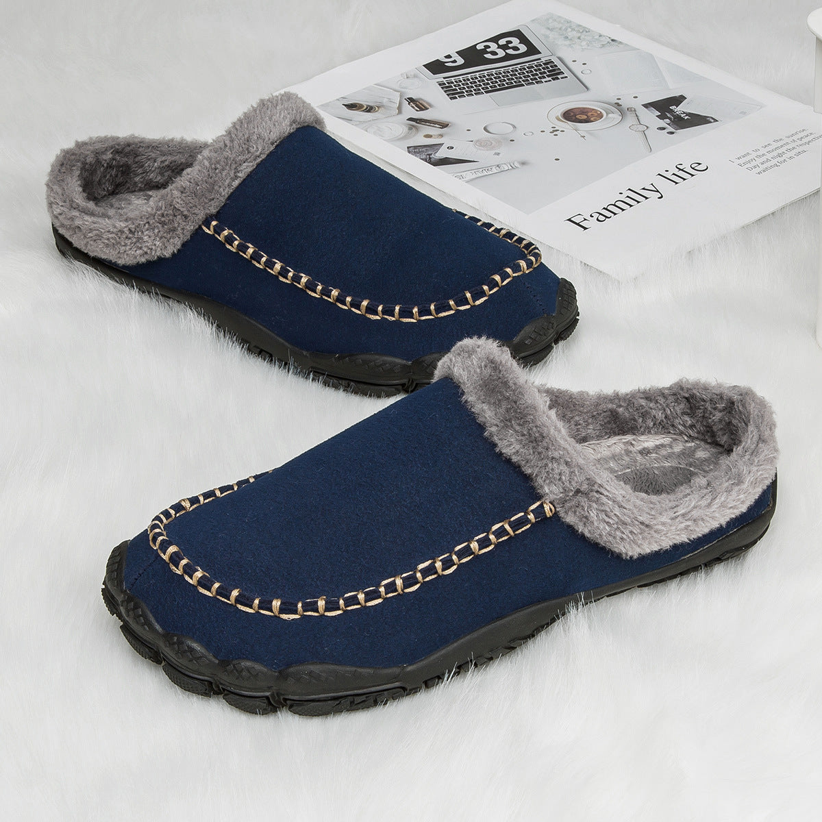 Warm Faux Fur Lined Men's Slippers