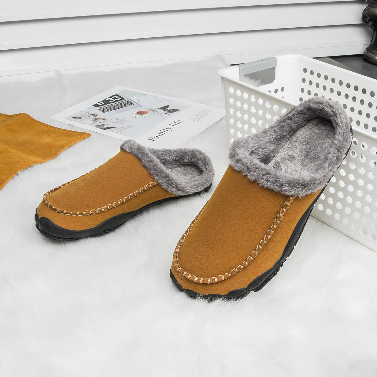 Warm Faux Fur Lined Men's Slippers