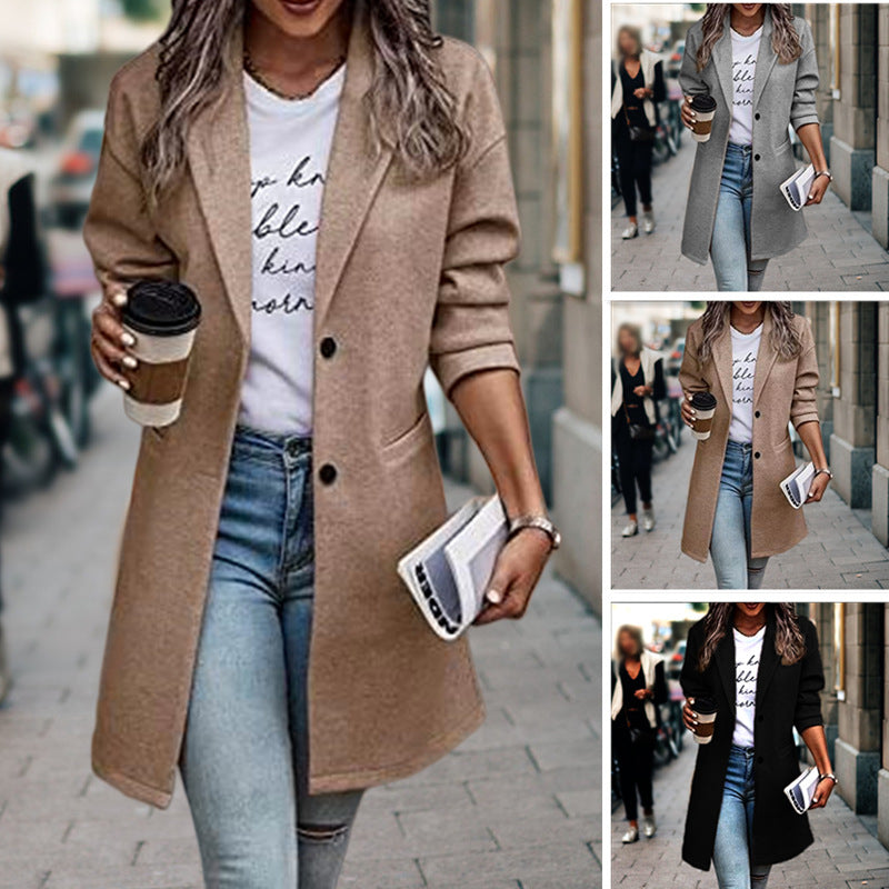 Classic Fit Womens Long Notch Collar Coat
