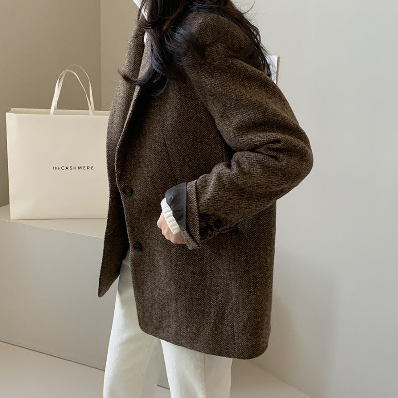 Fitted Grey Women's Coat with Pockets