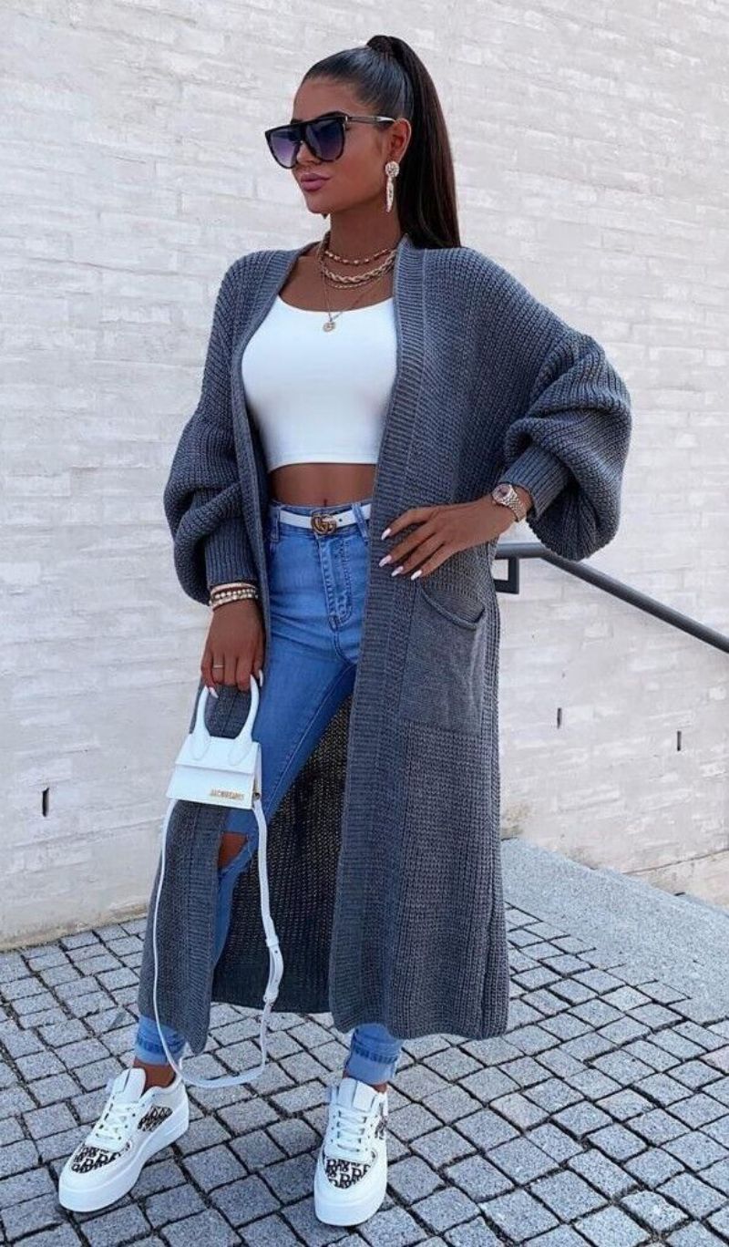 Soft Oversized Cable Knit Cardigan for Women