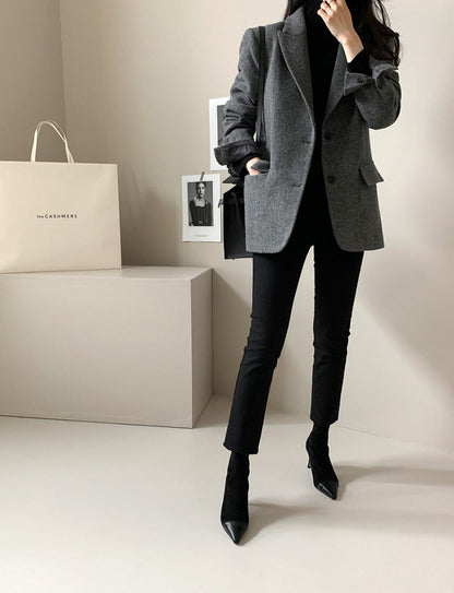 Fitted Grey Women's Coat with Pockets