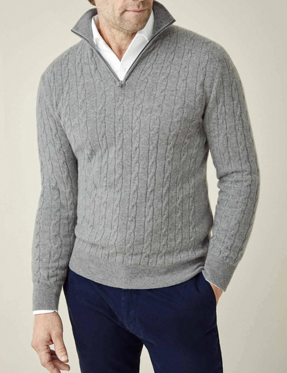 Warm Quarter Zip Cable Knit Sweater for Men