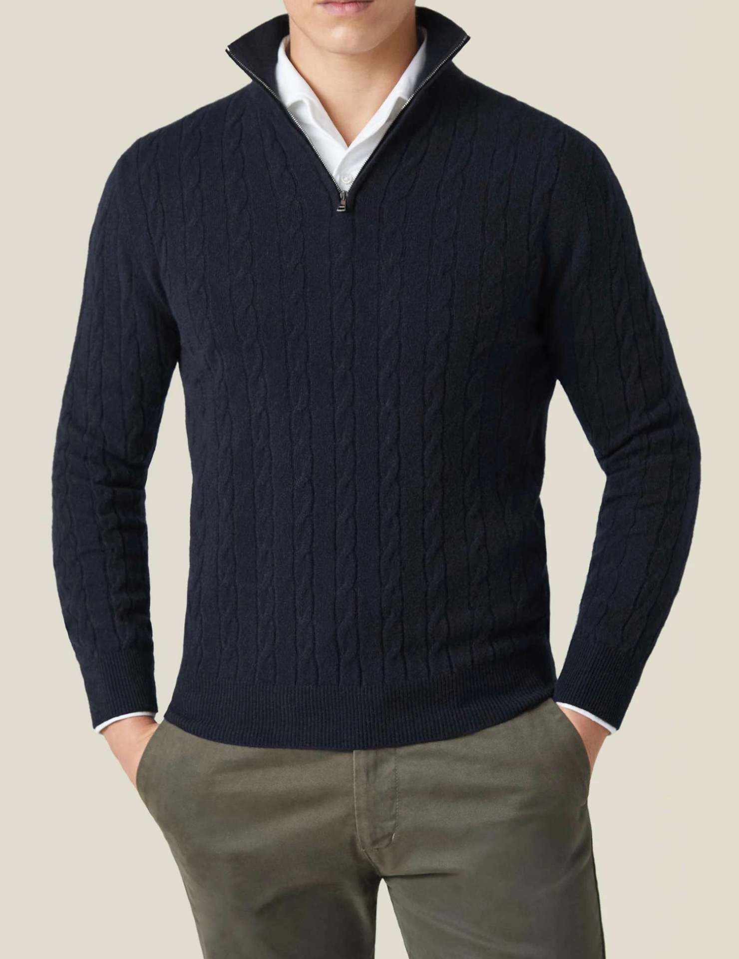 Warm Quarter Zip Cable Knit Sweater for Men - OutfitLondon