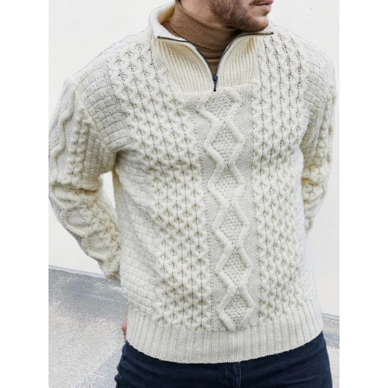 Warm Crew Neck Cable Knit Men's Sweater - OutfitLondon
