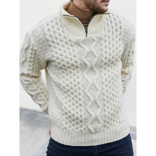 Warm Crew Neck Cable Knit Men's Sweater - OutfitLondon