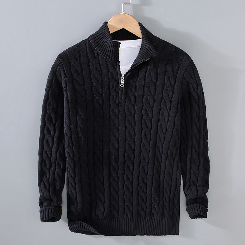 Classic Quarter Zip Cable Knit Sweater for Men - OutfitLondon