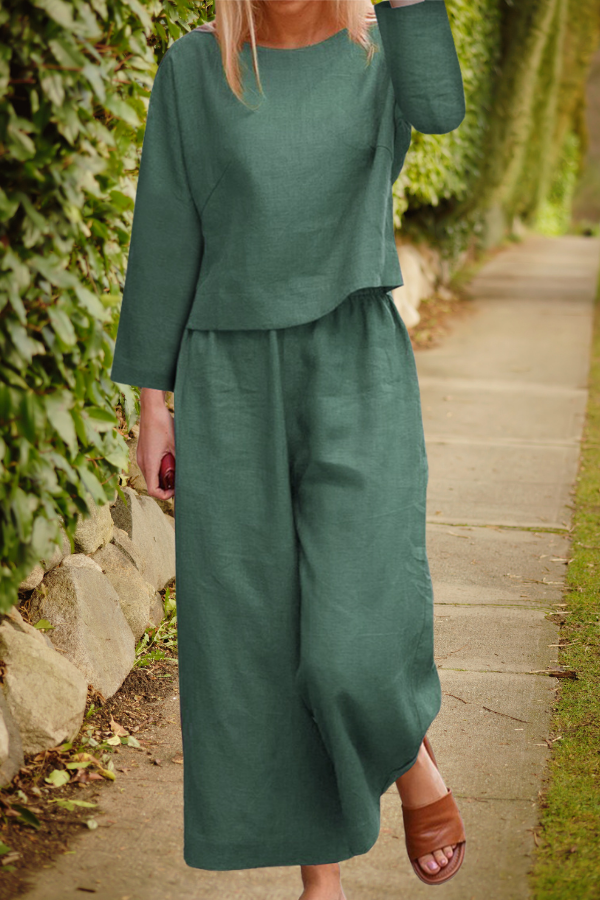 Women's 2 Piece Long Sleeve Top and Loose Fit Pants - OutfitLondon