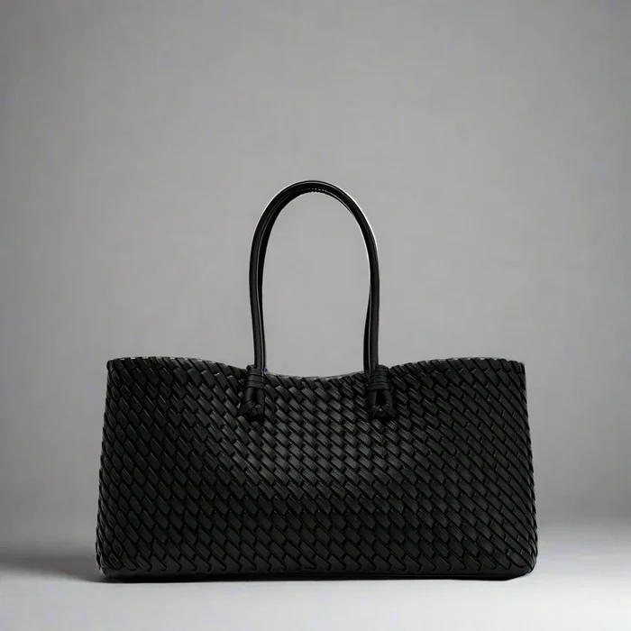 OutfitLondon Women's Woven Tote Bag Structured Fabric Lined