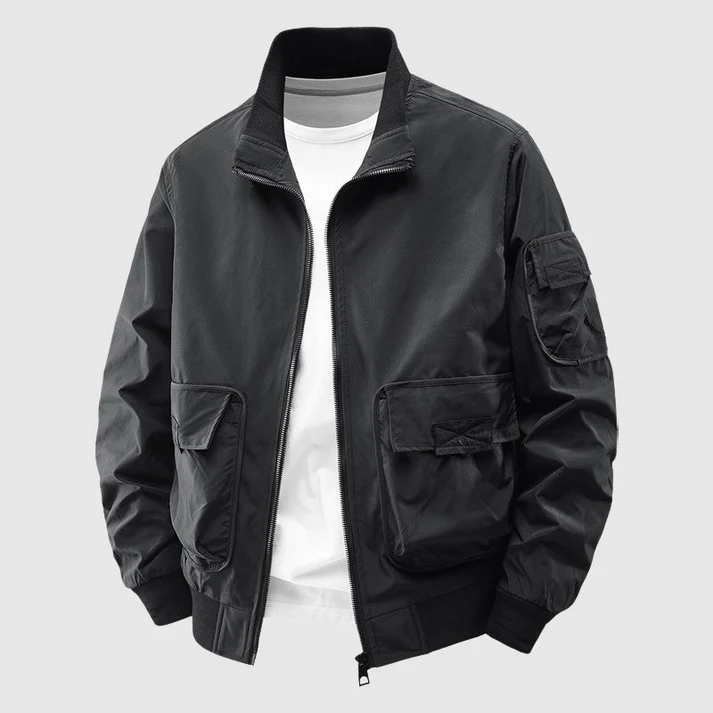 Men's Utility Bomber Jacket Heavyweight Wind Resistant Black