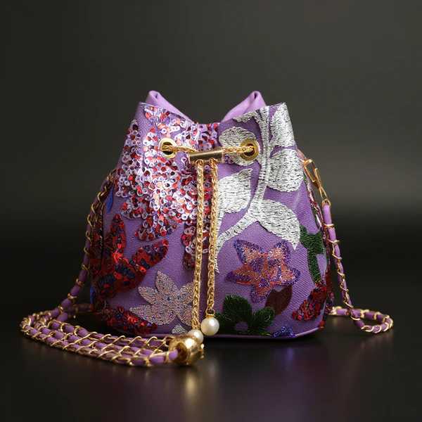Women's Sequin Bag Metallic Drawstring
