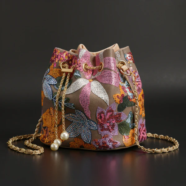 Women's Sequin Bag Metallic Drawstring