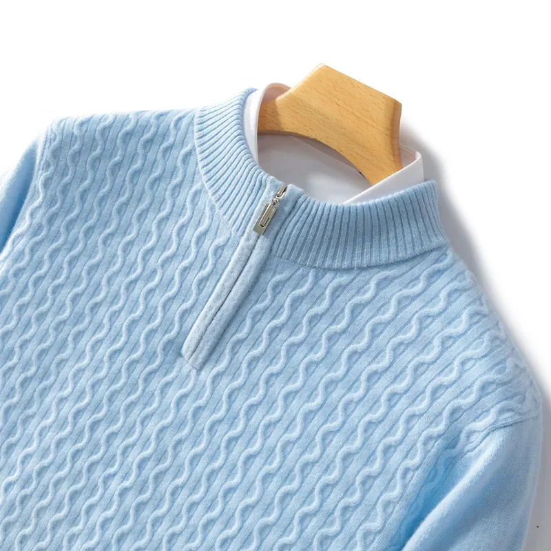 Men's Cashmere Half Zip Sweater Cable Knit Soft Lightweight - OutfitLondon