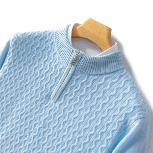 Men's Cashmere Half Zip Sweater Cable Knit Soft Lightweight - OutfitLondon