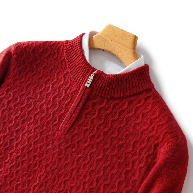 Men's Cashmere Half Zip Sweater Cable Knit Soft Lightweight