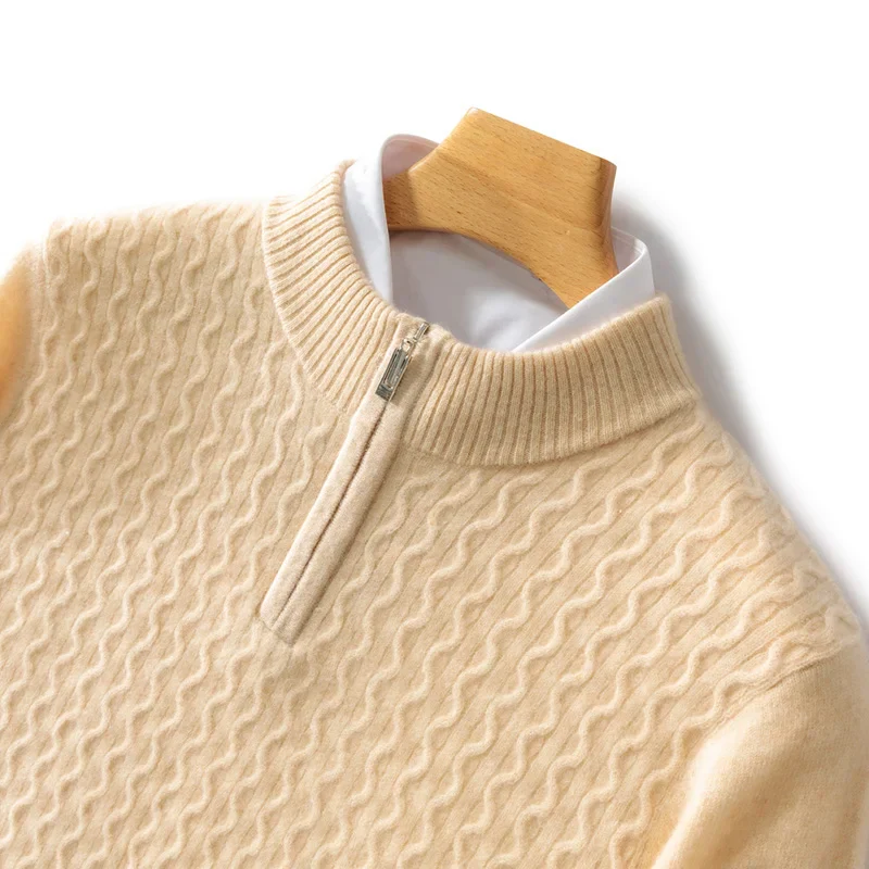 Men's Cashmere Half Zip Sweater Cable Knit Soft Lightweight