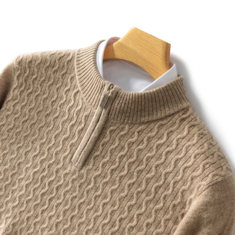 Men's Cashmere Half Zip Sweater Cable Knit Soft Lightweight