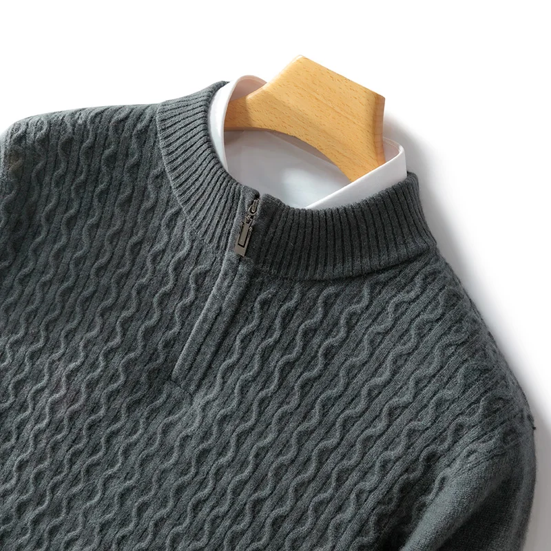 Men's Cashmere Half Zip Sweater Cable Knit Soft Lightweight