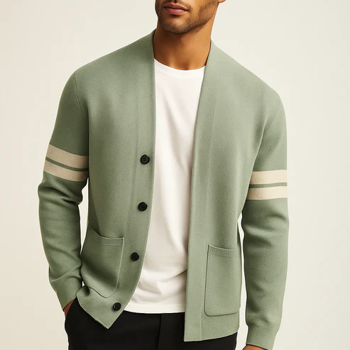 Men's Knit Cardigan Soft Breathable Ribbed Trim - OutfitLondon