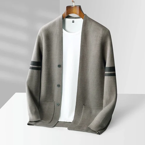 Men's Knit Cardigan Soft Breathable Ribbed Trim