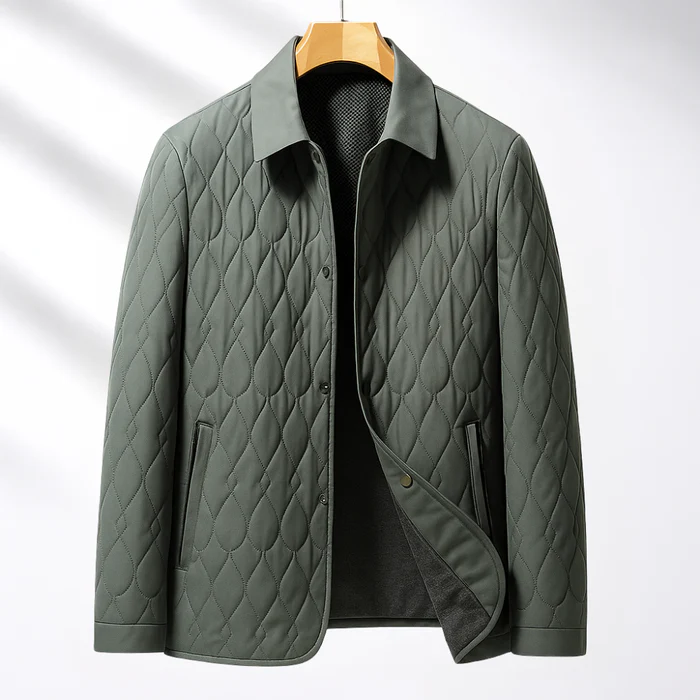 Men's Quilted Silk Jacket Lightweight Cotton Teardrop Pattern - OutfitLondon