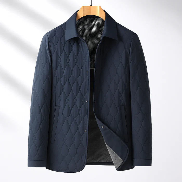 Men's Quilted Silk Jacket Lightweight Cotton Teardrop Pattern
