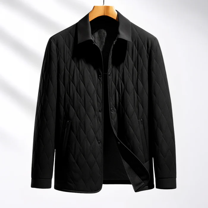 Men's Quilted Silk Jacket Lightweight Cotton Teardrop Pattern