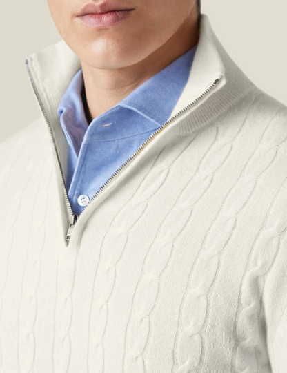 Warm Quarter Zip Cable Knit Sweater for Men