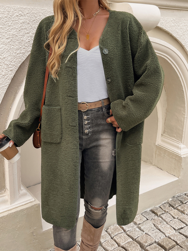Soft Ladies Long Sleeved Wool Pocket Cardigan