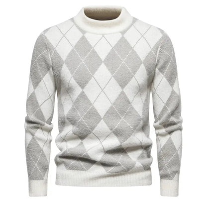 Classic Argyle Wool Crew Neck Sweater for Men - OutfitLondon