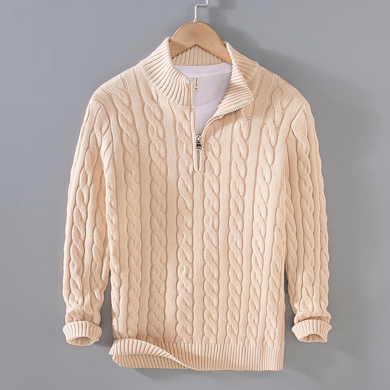 Classic Quarter Zip Cable Knit Sweater for Men