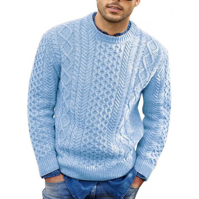 Thin Cable Knit Sweater for Men with Wool Mix