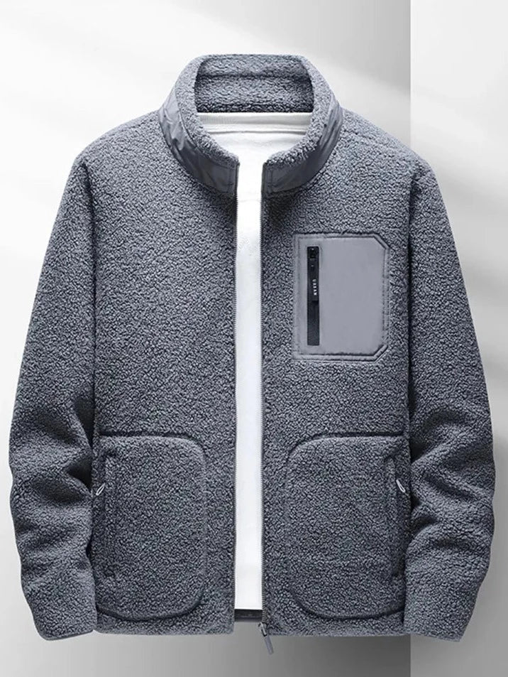 Men's Waterproof Zipper Jacket with High Collar and Pockets
