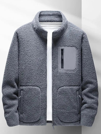 Men's Waterproof Zipper Jacket with High Collar and Pockets