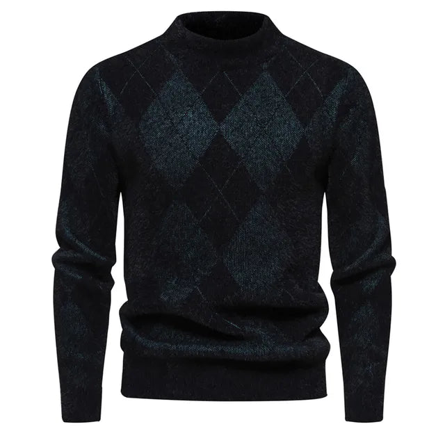 Classic Argyle Wool Crew Neck Sweater for Men