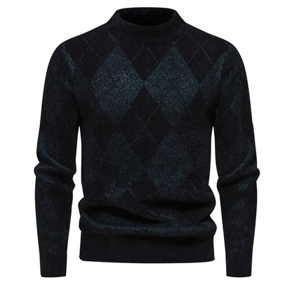 Classic Argyle Wool Crew Neck Sweater for Men