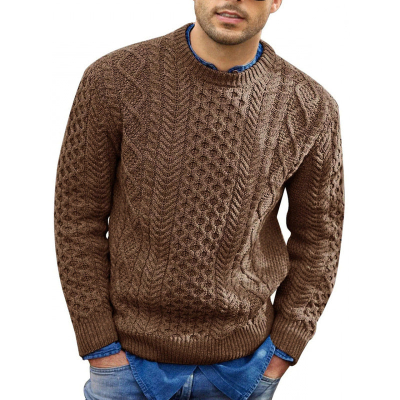 Thin Cable Knit Sweater for Men with Wool Mix