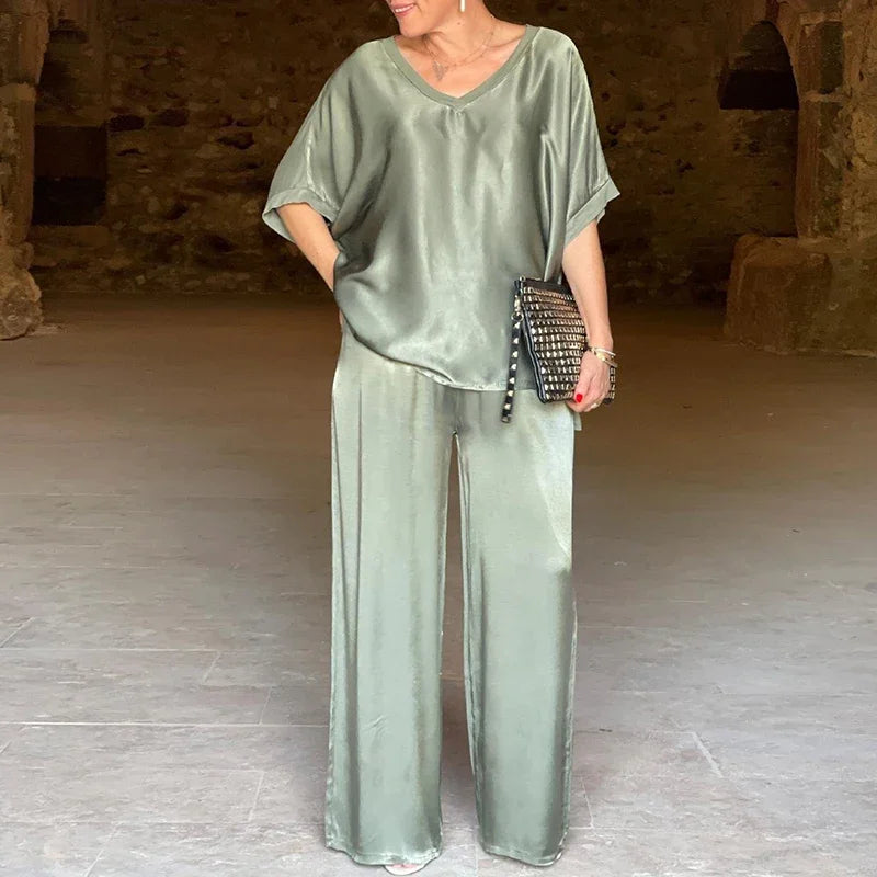 Comfortable Ladies V Neck Pantsuit Set