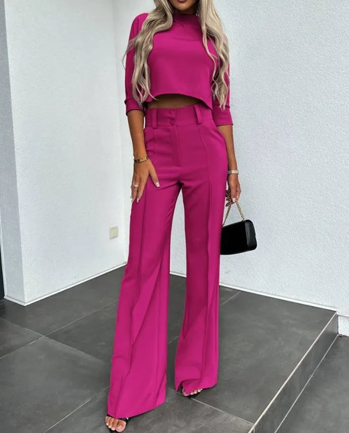 Trendy Women's Crop Top and High Waist Pants Set