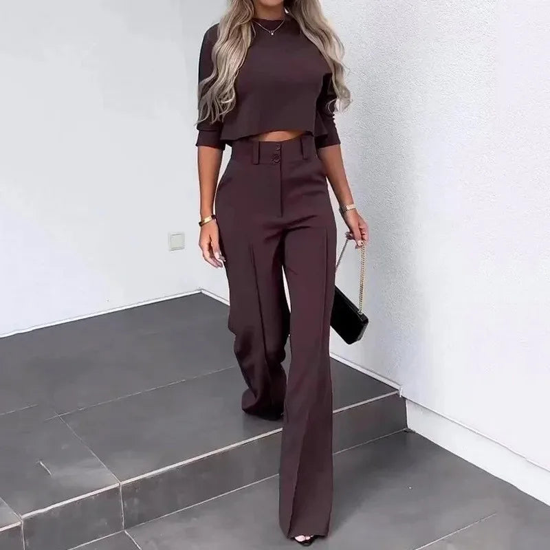 Trendy Women's Crop Top and High Waist Pants Set