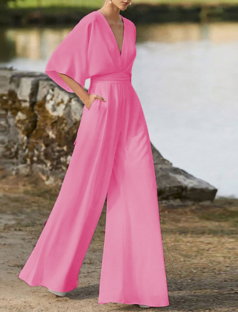 Comfortable Women's Relaxed Fit V Neck Jumpsuit