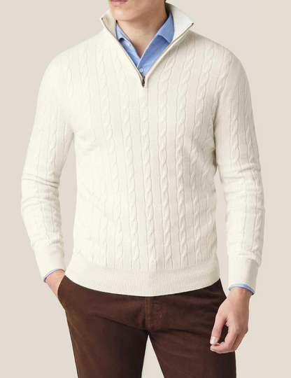 Warm Quarter Zip Cable Knit Sweater for Men