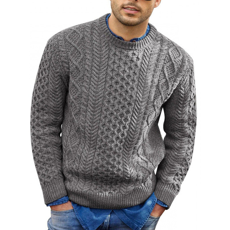 Thin Cable Knit Sweater for Men with Wool Mix